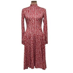 Boohoo Midi Dress Size 6 Burnt Orange White Print